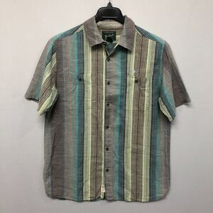 Woolrich Men Short Sleeve Button Down Shirt Top Size Large Stripes B305 -26